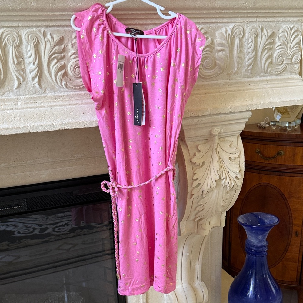 Girls Imoga Star Candy Pink Dress with Gold Stars